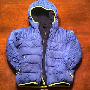 Snozu blue and green, Sz 6 boys double zipper lined puffer